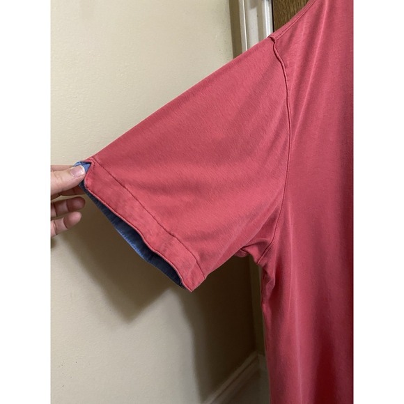 CLAIBORNE Cotton 1/4 Zip Neck Short Sleeve Polo Shirt XLT Pink Blue Fold Trim - Picture 3 of 11